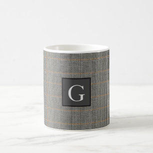 Monogram Gray Tweed Groomsman Bestman Wedding Gift Koffiemok