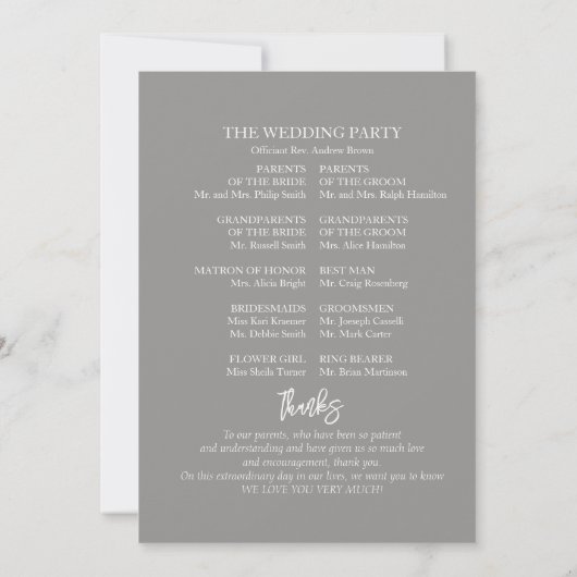 Monogram Gray Wedding Ceremony Program Kaart (Achterkant)