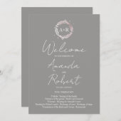 Monogram Gray Wedding Ceremony Program Kaart (Voorkant / Achterkant)