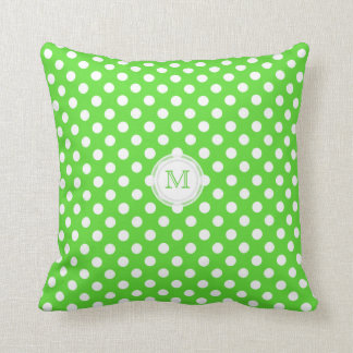 Monogram: Green and White Polka-dot Pillow Kussen