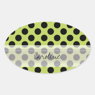 Monogram Green Black Cute Chic Polka Dot Patroon Ovale Sticker