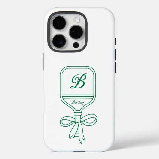 Monogram Green Bow Pickleball Paddle Case-Mate iPhone Case (Achterkant)