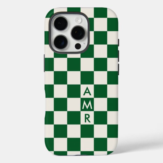 Monogram Green Cream Checkered Pattern Case-Mate iPhone Case (Achterkant)