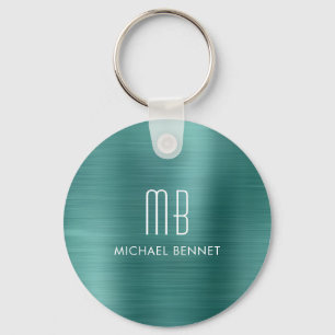 Monogram Green Faux, geborsteld metaal Sleutelhanger