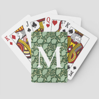 Monogram Green Floral Block Print Playing Cards Pokerkaarten