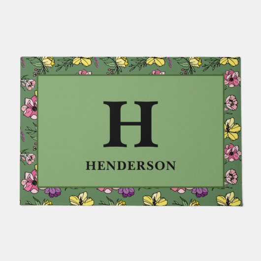 Monogram Green Flower Garden Deurmat (Voorkant)