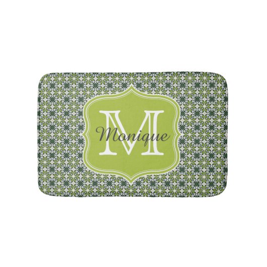Monogram Green Flowers Patroon Badmat (Voorkant)