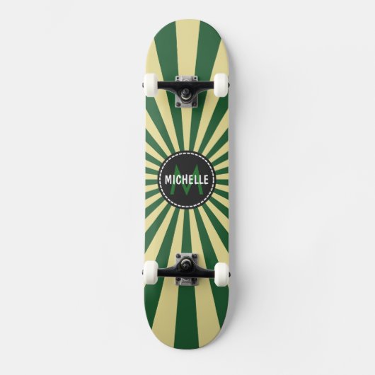Monogram Green Funky Sun Rays Pattern Skateboard (Voorkant)