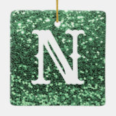 Monogram Green Glitter Metallic Kerstfeestdag Keramisch Ornament (Achterkant)