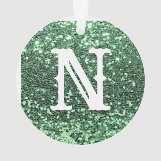 Monogram Green Glitter Metallic Kerstfeestdag Ornament (achterkant)