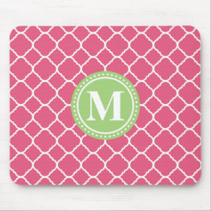 Monogram Green Hot Pink Quatrefoil Patroon Muismat