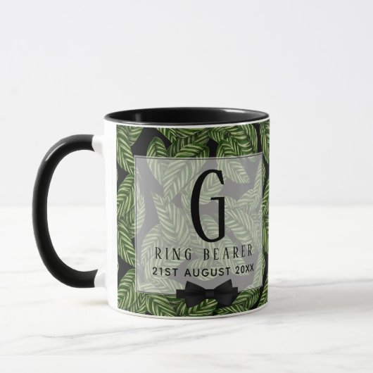 Monogram Green Leaf Tropical RING BEARER Wedding Mok (Links)