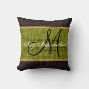 Monogram Green Rustic Burlap Jute Kussen