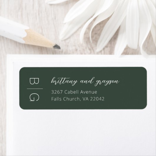 Monogram Green Wedding Return Label (Insitu)
