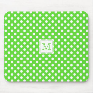Monogram: Green & White Polka-Dot Mousepad Muismat