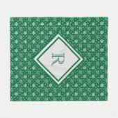 Monogram Green White Snowflakes Winter Kerstmis Fleece Deken (Voorkant (Horizontaal))