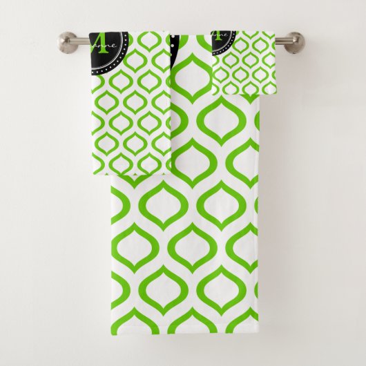 Monogram | Green White Trellis Pattern Bad Handdoek (Insitu)