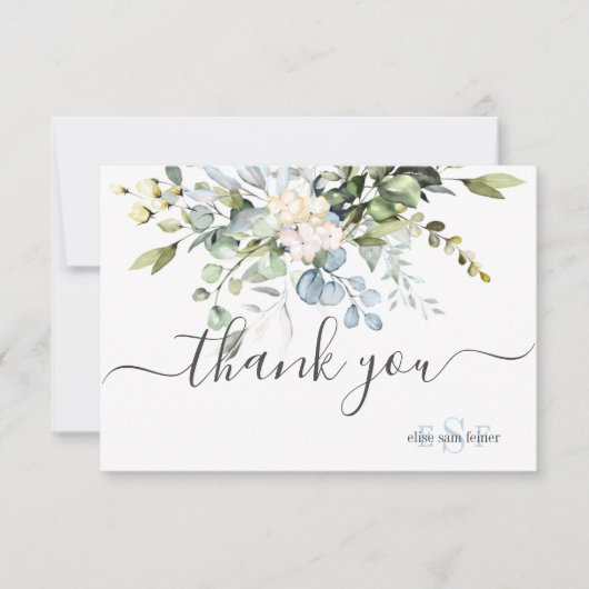 Monogram Greenery Blue Gum Eucalyptus Hartelijk da Bedankkaart (Voorkant)