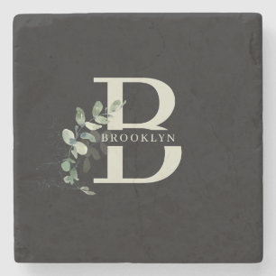 Monogram Greenery Dark Grey Stone Onderzetter