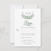 Monogram Greenery Elegant Wedding RSVP Kaartje (Voorkant)