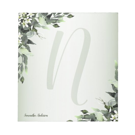 Monogram Greenery Floral Eucalyptus Leaves Notitieblok (Voorkant)