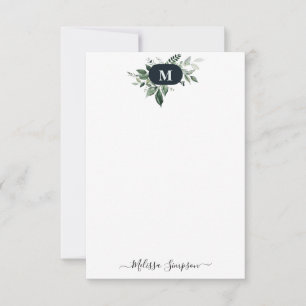 monogram greenery gepersonaliseerd notitiekaartje