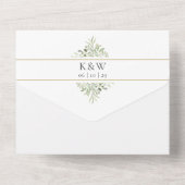 Monogram Greenery Gold Geometric Wedding All In One Uitnodiging (Achterkant)