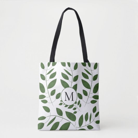 Monogram Greenery Leaf Pattern Draagtas (Voorkant)