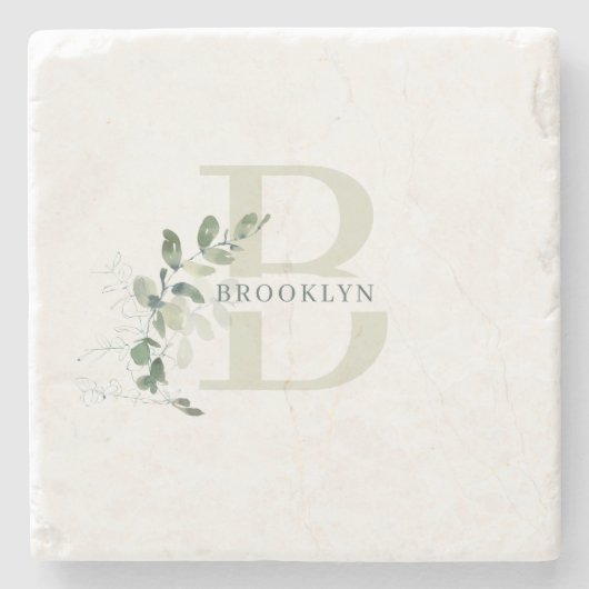 Monogram Greenery Stenen Onderzetter (Voorkant)