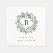 Monogram Greenery Wreath Baby shower Servet (Voorkant)
