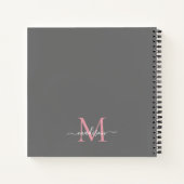 Monogram Grijs Blush Roze Elegant Initiaal Script Notitieboek (Achterkant)