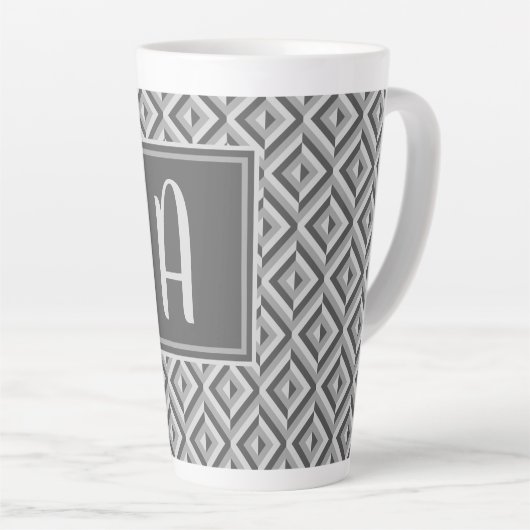Monogram Grijs Drietonig Diamantpatroon Latte Mok (Rechterhoek)
