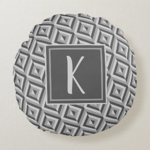 Monogram Grijs Drietonig Diamantpatroon Rond Kussen