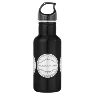 Monogram grijs en roze modern medaillonpatroon waterfles