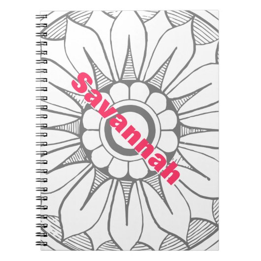 Monogram grijs en Roze Modern Medallion Pattern Notitieboek (Voorkant)