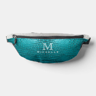 Monogram grijs en turquoise namaak slangenleer heuptasje