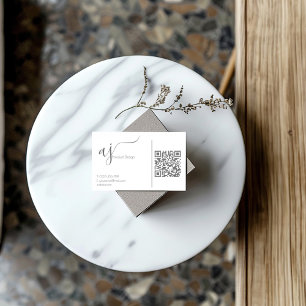 Monogram Grijs en wit QR-visitekaartje Visitekaartje