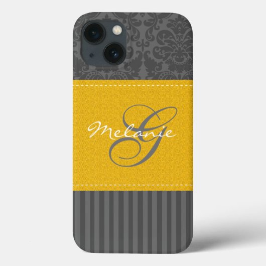 Monogram grijs Geel Damascus Stripe iPad-luchttas Case-Mate iPhone Case (Achterkant)