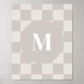 Monogram Grijs Geruit Patroon Aangepaste Initiaal Poster (Voorkant)