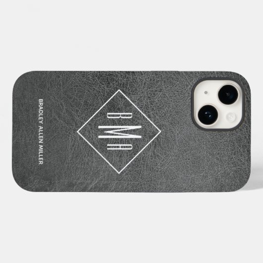 Monogram grijs leder Case-Mate iPhone case (Achterkant (horizontaal))