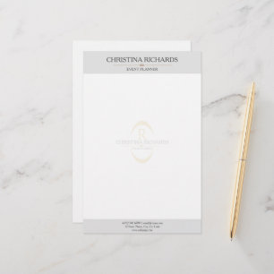 Monogram Grijs Modern Elegant Bedrijf Briefpapier