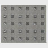Monogram Grijs Tweed Bruidsjonker Trouwcadeau Cadeaupapier (Vlak)