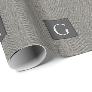 Monogram Grijs Tweed Bruidsjonker Trouwcadeau Cadeaupapier