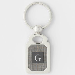 Monogram Grijs Tweed Trouwcadeau voor Bruidsjonker Sleutelhanger