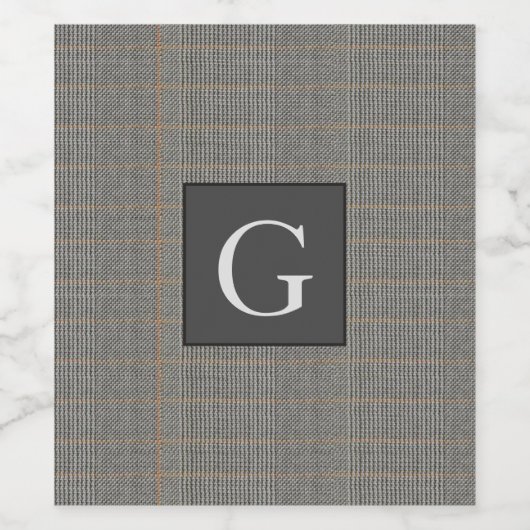 Monogram Grijs Tweed Trouwcadeau voor Bruidsjonker Wijn Etiket (Enkel label)