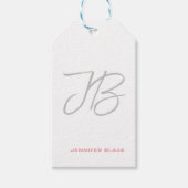 Monogram Grijs Wit Gewoon Kalligrafie Script Cadeaulabel (Voorkant)