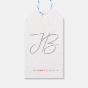 Monogram Grijs Wit Gewoon Kalligrafie Script Cadeaulabel