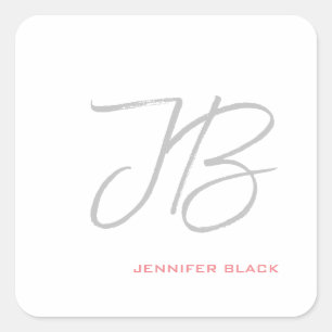 Monogram Grijs Wit Gewoon Kalligrafie Script Vierkante Sticker
