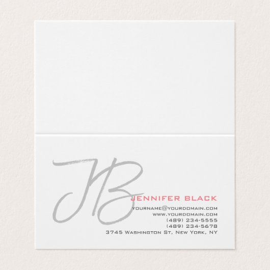 Monogram Grijs Wit Gewoon Kalligrafie Script Visitekaartjes (Buitenkant ongevouwen)