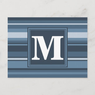 Monogram grijsblauwe strepen briefkaart